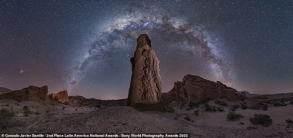 'I love the combination of the Milky Way and these unique mountain rocks.' So says photographer Gonzalo Javier Santile of this striking shot of the sky over the Argentinean town of Cafayate. Santile took the silver medal in the Latin America national award. According to the photographer, a 'strong, hot wind known as Los Colorados was blowing' when he went out shooting. 'I buried my tripod the best I could, using rocks to stabilize it,' he says. The photographer notes that the final image consists of 20 shots – six of the sky and six of the foreground.